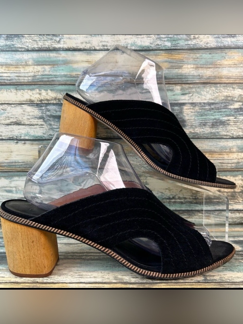 Joie Womens Slide Sandals Size 9/39 Black Suede Block Heel Open Toe Dress Work